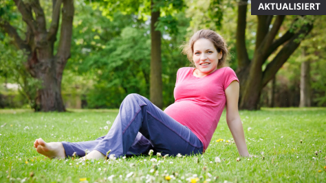 Schwangere liegt auf einer Wiese